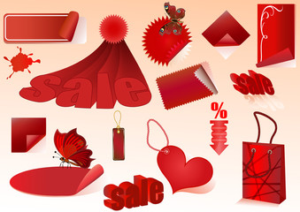 Sat of red sale vector design elements isolated.