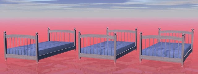Three simple beds - 3D render