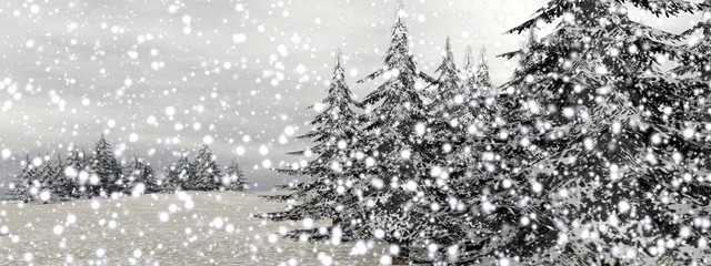Winter snowing landscape - 3D render
