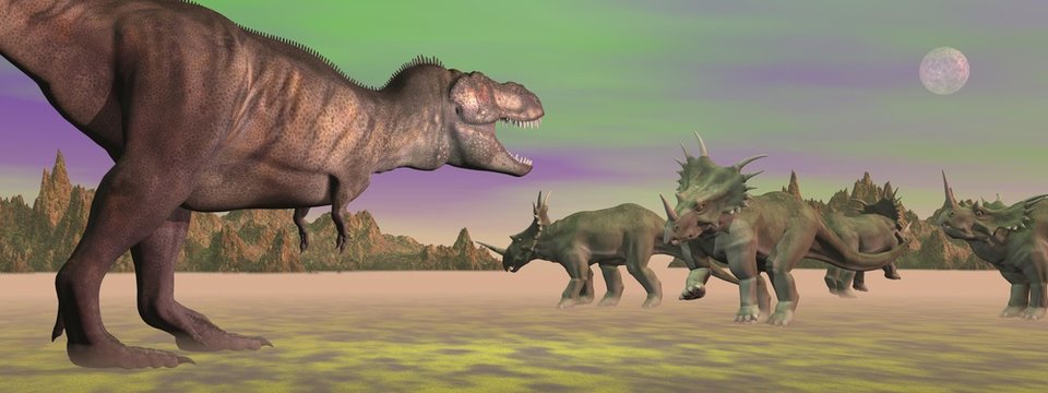 Tyrannosaurus attacking styracosaurus - 3D render
