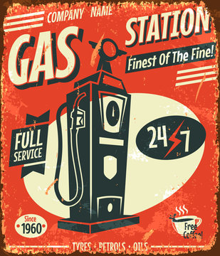 Grunge retro gas station sign. Vector illustration.