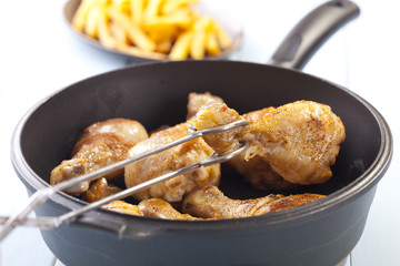 Roasted marinated chicken drumsticks.