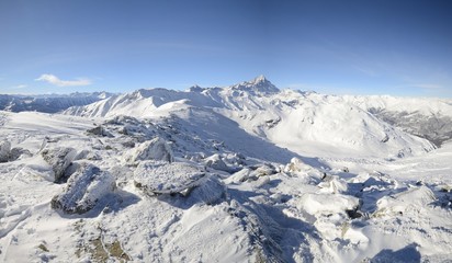XL winter panorama of high mountain range