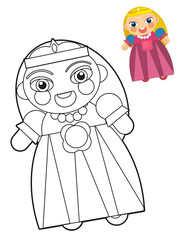 Cartoon girl - doll - coloring page with preview for children