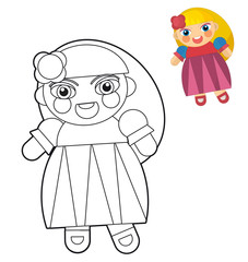 Cartoon girl - doll - coloring page with preview for children