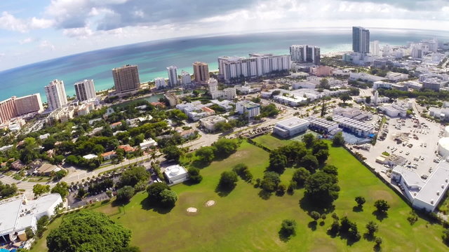Aerial panoramic footage of Miami Beach