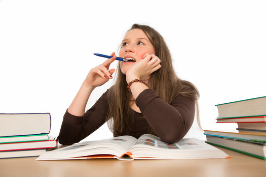 young woman is learning