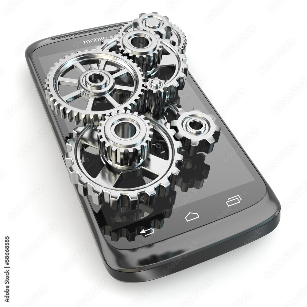 Poster settings of mobile phone. gears on the screen.