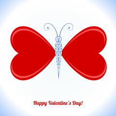 Butterfly with wings in the form of red hearts - congratulations