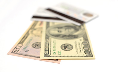 Credit card and 150 dollars close-up