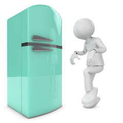 man and retro fridge