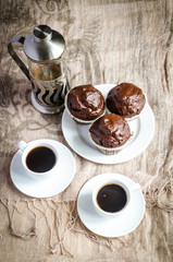 Chocolate muffins and coffee