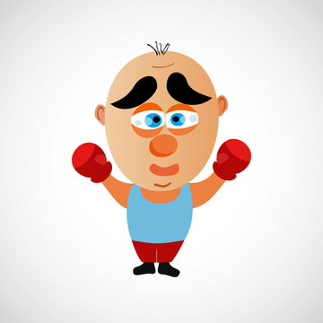 Cartoon boxer with a big bald head. Vector.