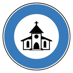 Eglise dans un panneau rond