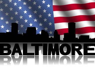 Baltimore skyline text reflected American flag illustration