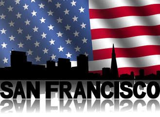 San Francisco skyline text reflected American flag illustration