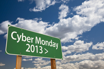 Cyber Monday 2013 Green Road Sign and Clouds