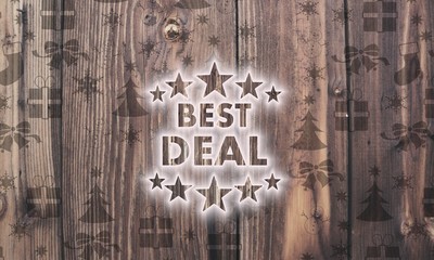 wooden best deal label with presents