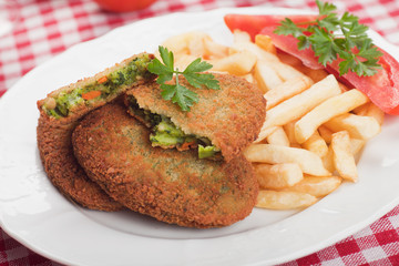 Vegetable burger with french fries