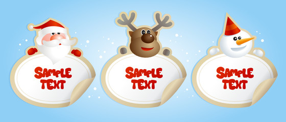 New year symbols with Santa, deer and snowman.