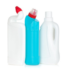 Plastic bottles of cleaning products