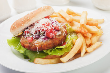 Hamburger with grated cheese