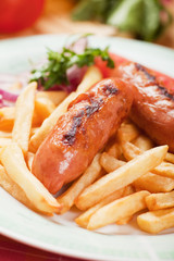 Fried sausage with french fries