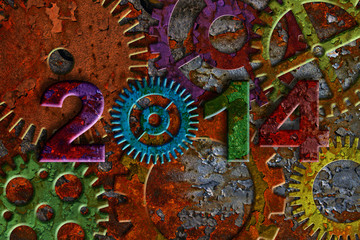 2014 Rusty Gear on Grunge Texture Background