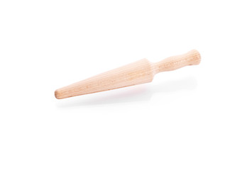 Wooden rolling pin on white background