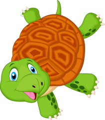 Naklejka premium Cute turtle cartoon standing with hand