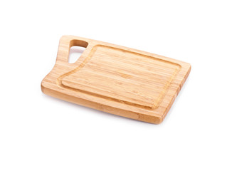Wooden cutting board isolated on white background