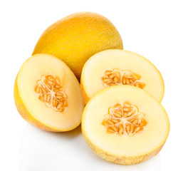 Cut ripe melons isolated on white