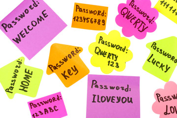 Password's reminders isolated on white