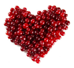 Ripe red cranberries, isolated on white.