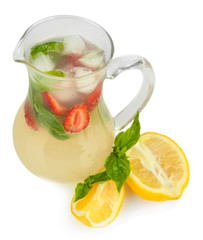Fototapeta premium Basil lemonade with strawberry, isolated on white