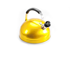 Yellow tea kettle isolated on white background