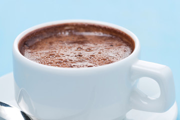 cup of hot chocolate, selective focus, close-up