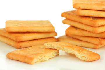 Delicious crackers isolated on white