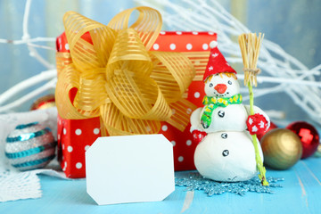 Beautiful Christmas composition with gift and Christmas toys