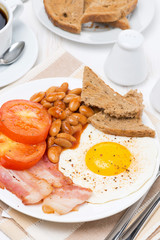 Traditional English breakfast with fried eggs, bacon, bean