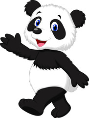 Fototapeta premium Cute panda cartoon waving hand
