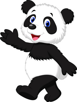 Cute panda cartoon waving hand