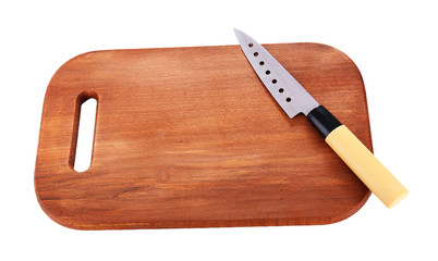 Kitchen knife  and wooden cutting board ,isolated on white