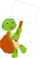 Turtle cartoon holding blank sign