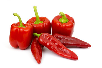 red peppers on white background