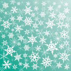 Winter background with beautiful various snowflakes.