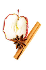 Slice of an apple with star anise and cinnamon.