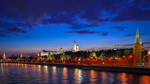 Timelapse Night view of Red Square,Moscow Kremlin