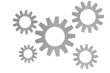 Zahnräder mit Metallstruktur auf weiß