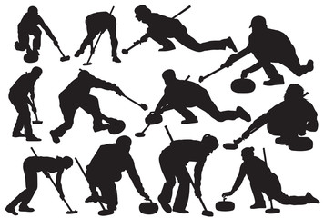 Vector curling sport silhouette - obrazy, fototapety, plakaty